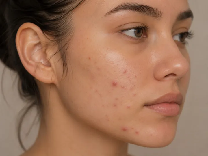 Close-up of skin showing acne and breakouts
