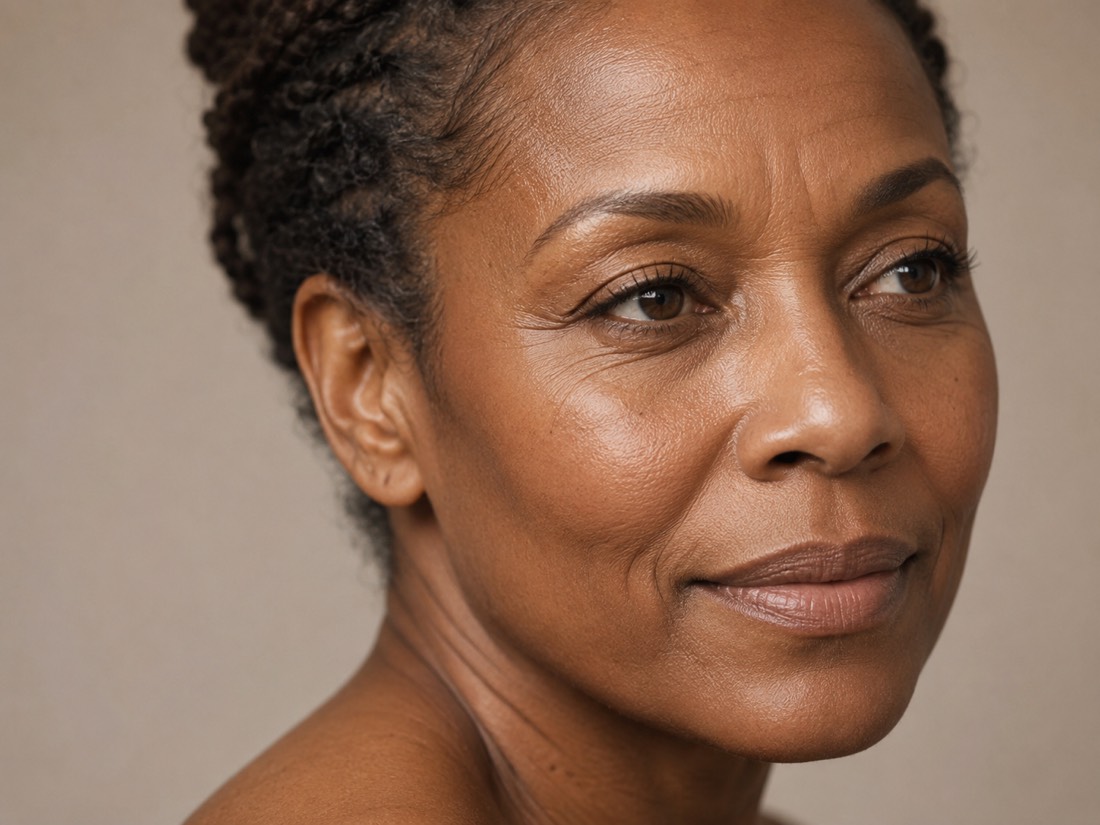 Close-up of skin showing fine lines and wrinkles