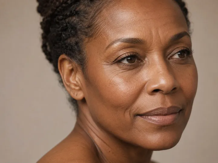 Close-up of skin showing fine lines and wrinkles