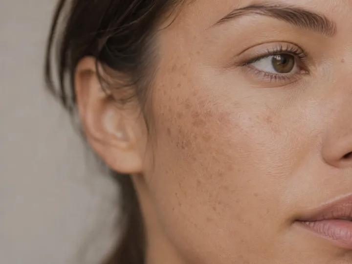 Close-up of skin showing pigmentation and sun damage