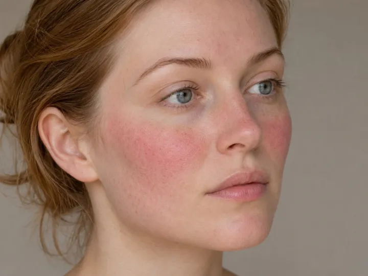 Close-up of skin showing redness and rosacea
